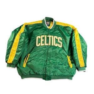 Hardwood Classics Boston Celtics Varsity Jacket Mens 3XL Green Satin Snap Front